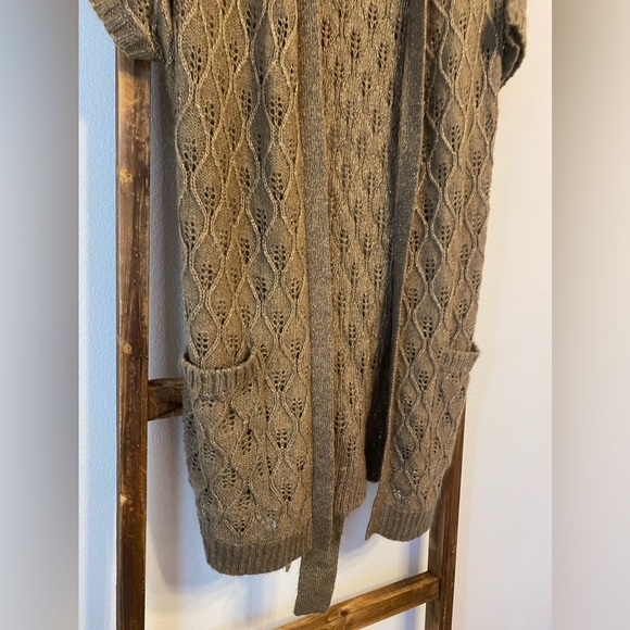 Isabella Rodriguez Brown Copper Metallic Belted Cardigan Short Sleeves Size Lg - Picture 4 of 9